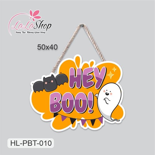 Bảng Treo Cửa Trang Trí Halloween Chữ Hey Boo 50x40cm
