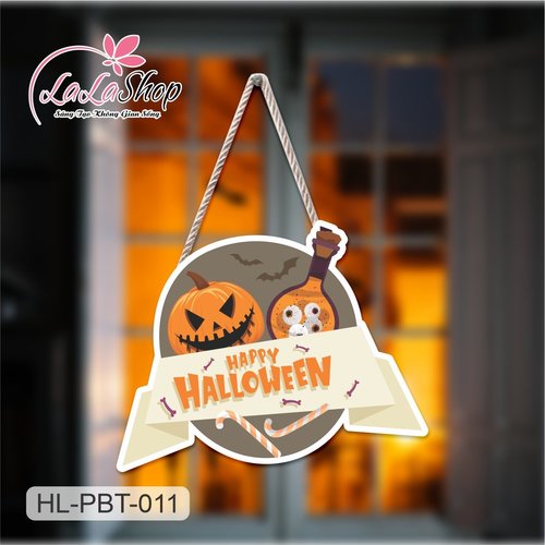 Bảng Treo Cửa Trang Trí Halloween Hình Bí Ngô Mẫu 2 50x40cm