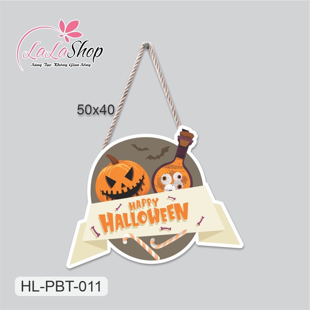 Bảng Treo Cửa Trang Trí Halloween Hình Bí Ngô Mẫu 2 50x40cm