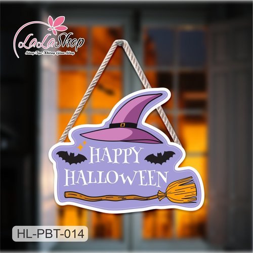 Bảng Treo Cửa Trang Trí Halloween Hình Nón Và Chổi mẫu 1 50x40cm