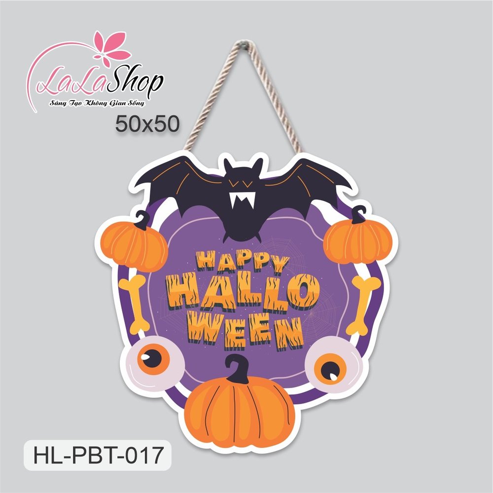 Bảng Treo Cửa Trang Trí Halloween Hình Bí Ngô Và Con Dơi