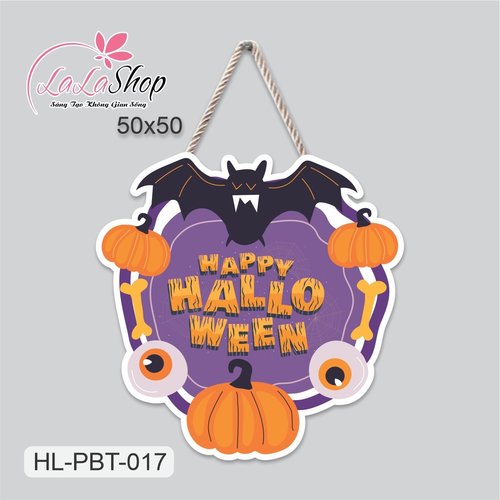 Bảng Treo Cửa Trang Trí Halloween Hình Bí Ngô Và Con Dơi