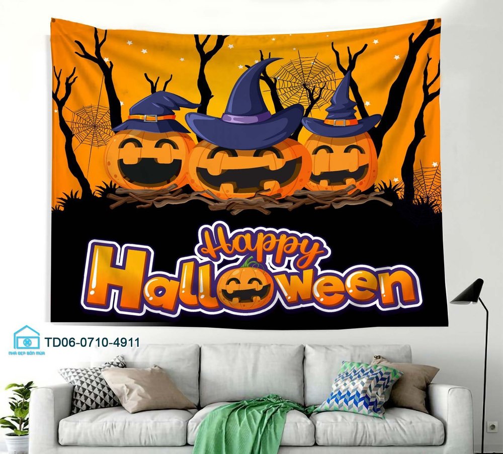 Tranh Vải Halloween Treo Tường Bí Ngô Ma Quái Mẫu