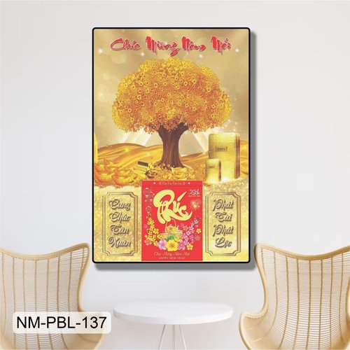 Lịch Tết Tranh Tráng Gương Treo Tường Cây Tiền Vàng Phát Tài