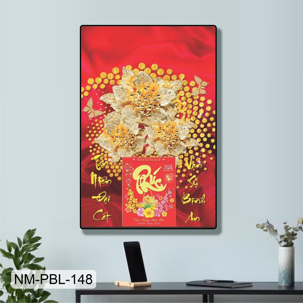 Lịch Tết Tranh Tráng Gương Treo Tường Hoa Trắng Khoe Sắc Rực Rỡ