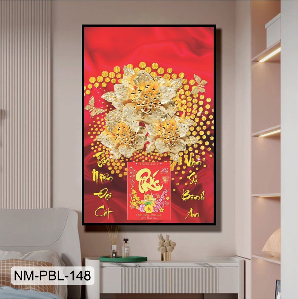 Lịch Tết Tranh Tráng Gương Treo Tường Hoa Trắng Khoe Sắc Rực Rỡ