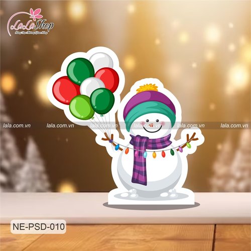 Standee Trang Trí Noel Người Tuyết Cầm Bóng Bay