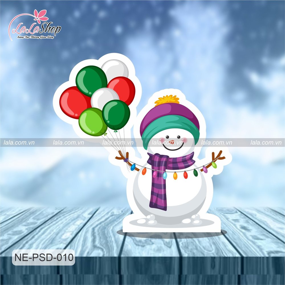 Standee Trang Trí Noel Người Tuyết Cầm Bóng Bay