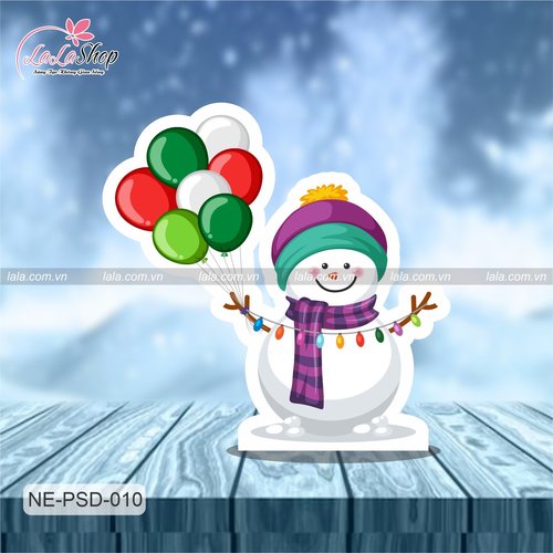 Standee Trang Trí Noel Người Tuyết Cầm Bóng Bay