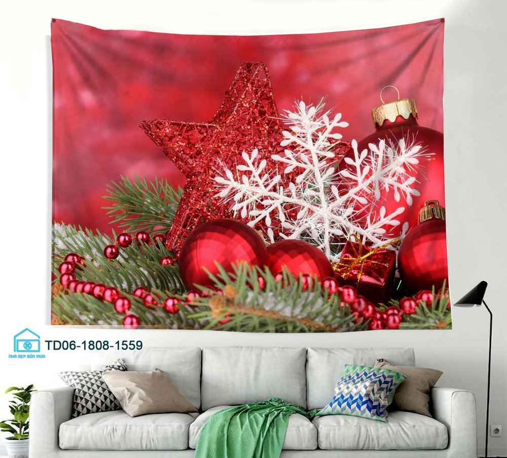 Tranh Vải Treo Tường Trang Trí Noel Quả Châu Đỏ xin xắn