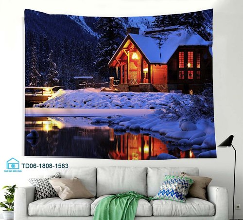 Tranh Vải Treo Tường Trang Trí Noel Ngôi Nhà Trong Tuyết