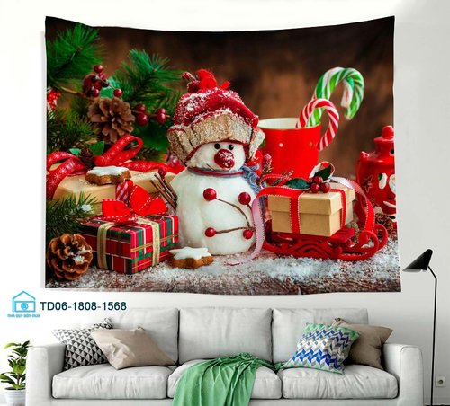 Tranh Vải Treo Tường Trang Trí Noel Người Tuyết Dễ Thương
