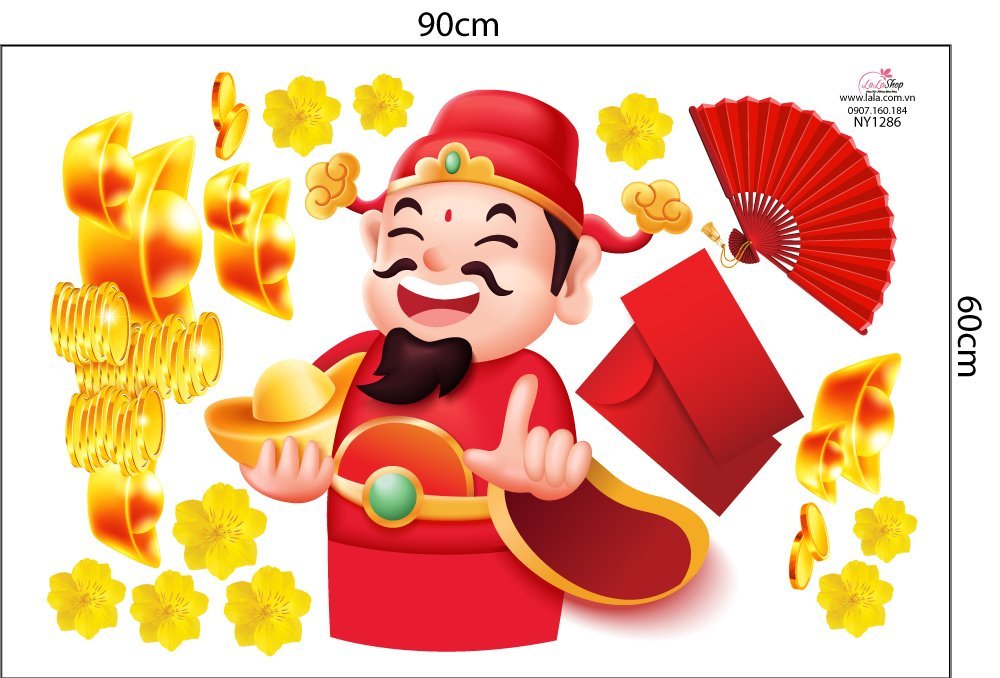 Combo Decal Trang Trí Tết Xuân Bính Ngọ Thần Tài Phúc Lộc 2026