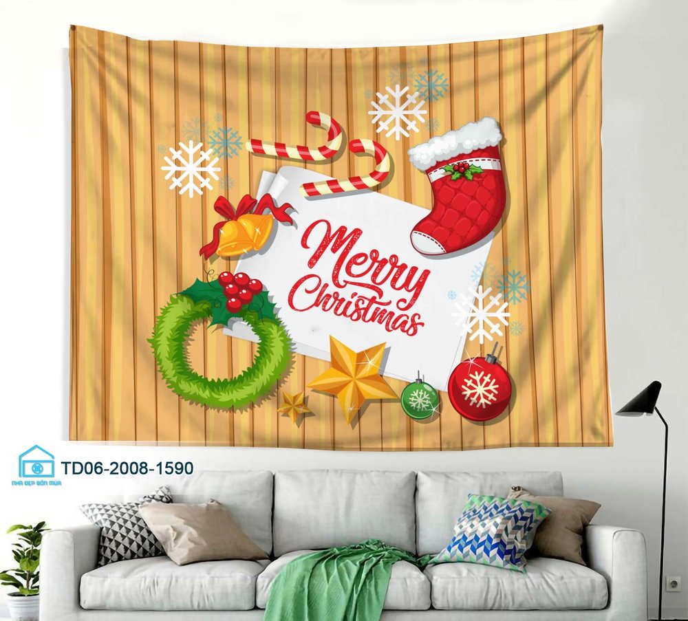 Tranh Vải Treo Tường Trang Trí Noel Merry Christmas Mẫu 1