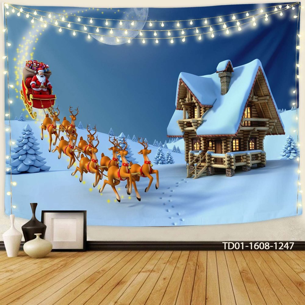 Tranh Vải Treo Tường Trang Trí Noel Xe Tuần Lộc Và Ông Già Noel Mẫu 4