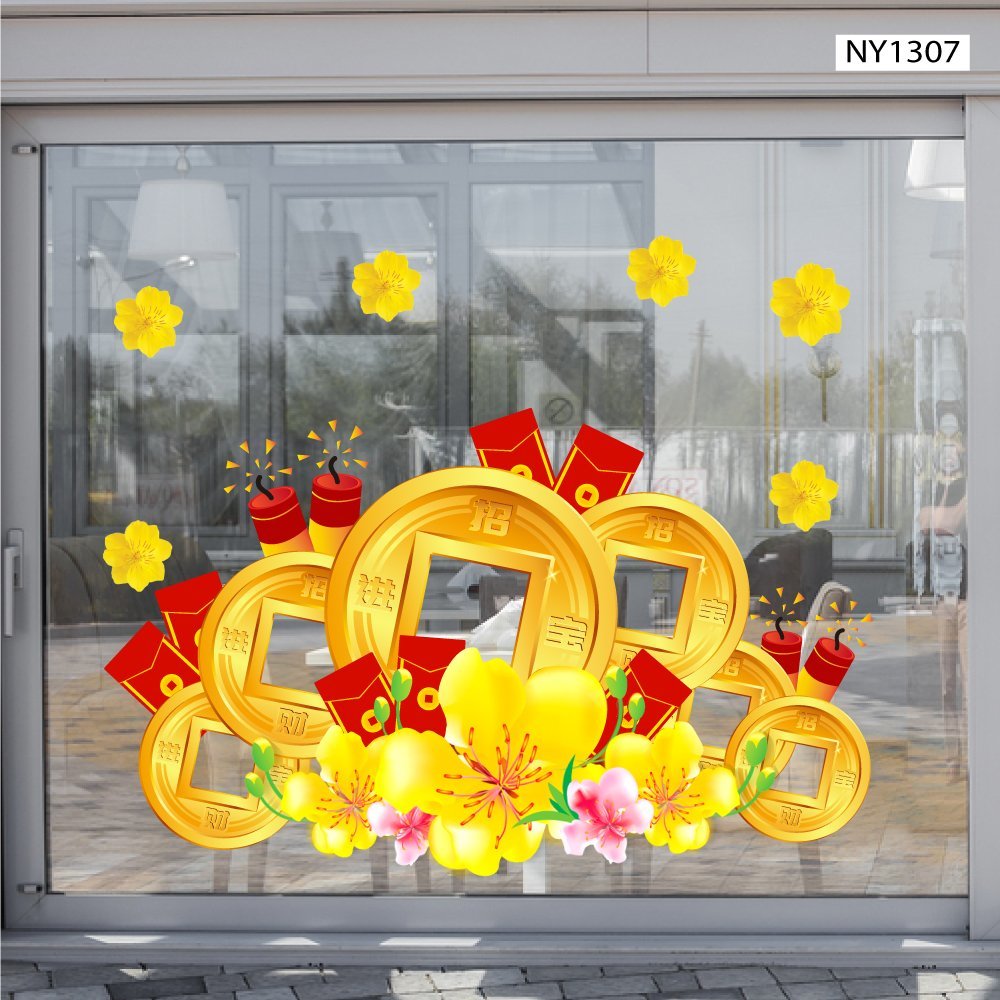 Combo Decal Trang Trí Tết Xuân Bính Ngọ Đồng Tiền Vàng May Mắn 2026