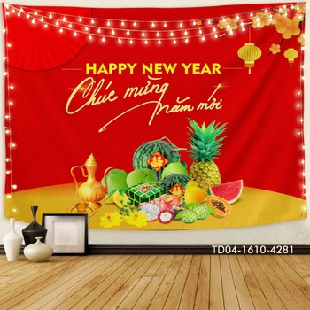 Tranh vải treo tường trang trí tết chúc mừng năm mới mẫu 1