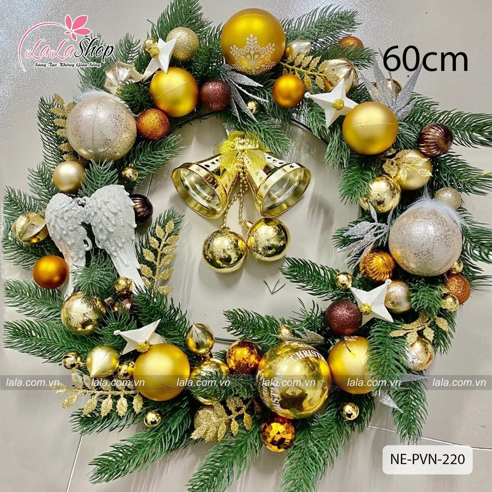 Vòng nguyệt quế 60cm treo cửa phụ kiện cao cấp trang trí giáng sinh - Tặng kèm đèn mẫu 220