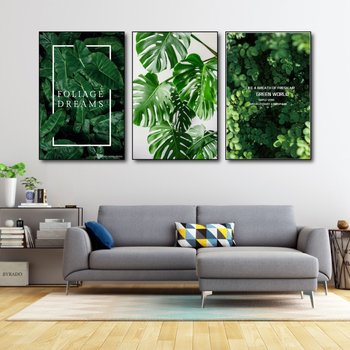 Tranh treo tường bộ 3 tấm phong cảnh lá xanh Green world